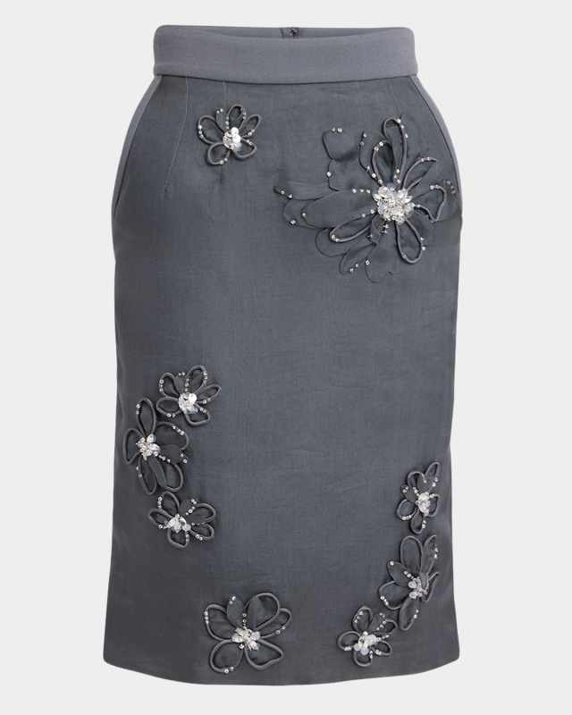 Flower Crystal Organza Midi Skirt